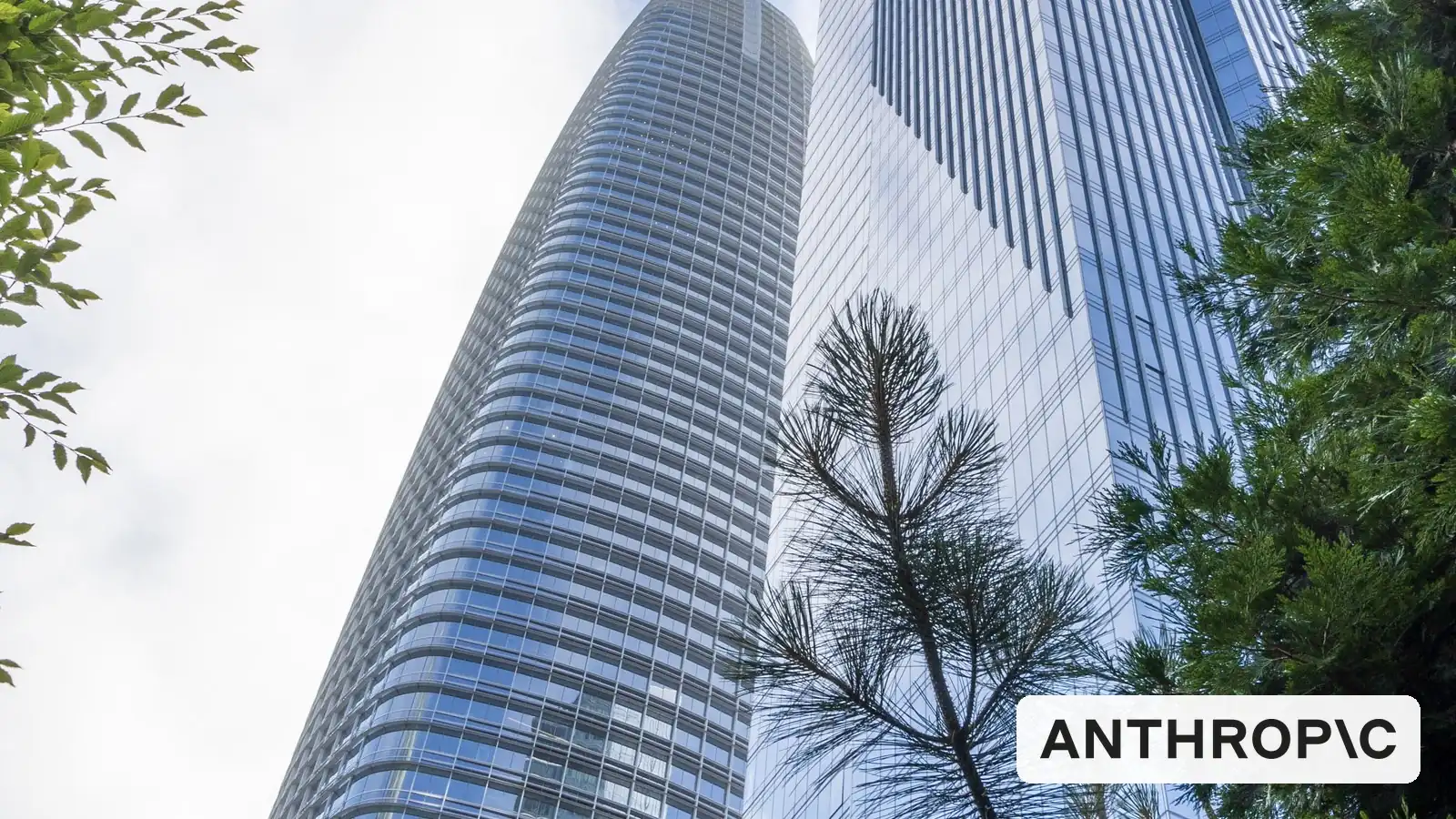 Salesforce and Millennium towers on the San Francisco skyline, with the Anthropic logo