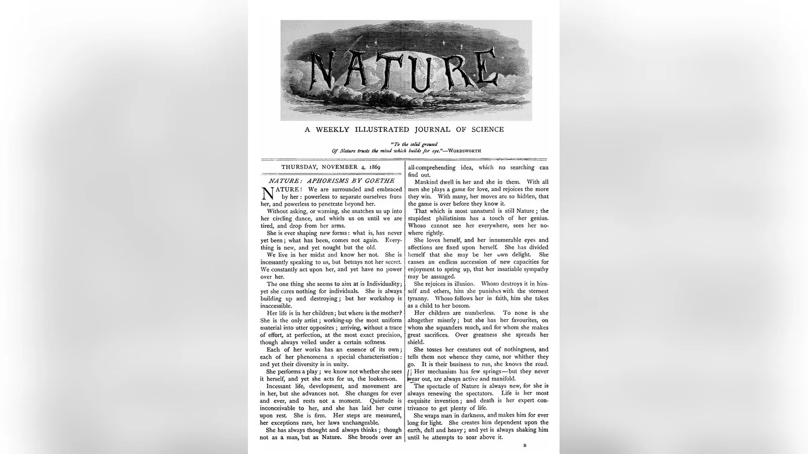 The first issue of the journal Nature, 1869