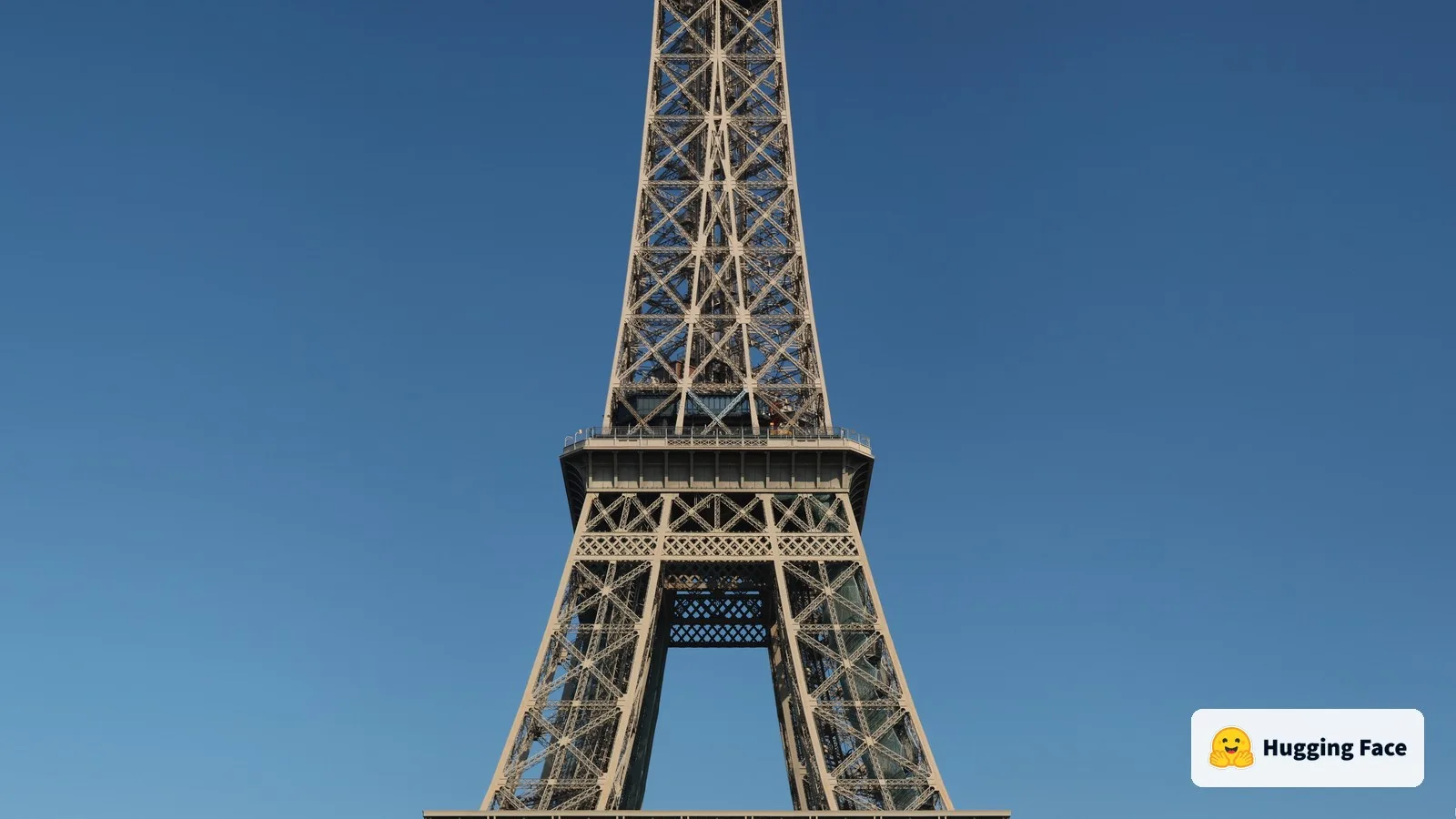 The Eiffel Tower in Paris, with the Hugging Face logo